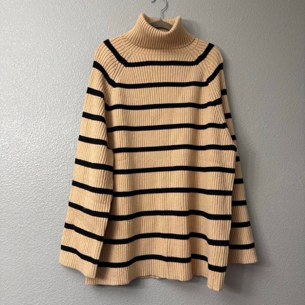 ZESICA Women's Winter Sweater Turtleneck Long Sleeve Striped Loose Pullover
